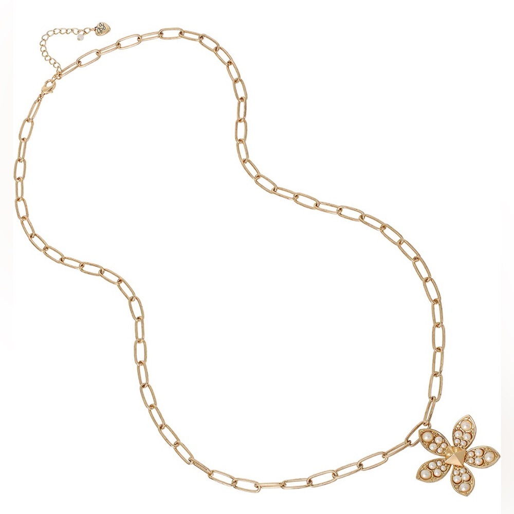 Betsey Johnson paperclip long necklace with cool flower;could be worn as lanyard